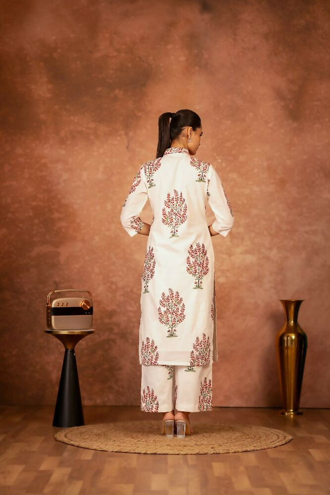 Joban Fashion Off White Pink Hand Block Printed Cotton Suit Set - Distacart