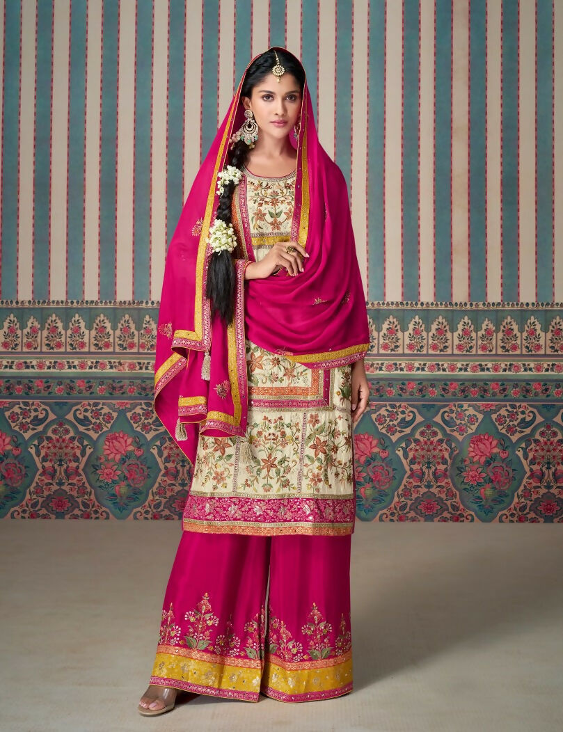 Anaita Pink Embroidered Silk Fully Stitched Plazo suit - Distacart