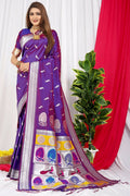 Jyoti Fashion Women's Purple Paithani Silk Zari Woven Saree with Blouse