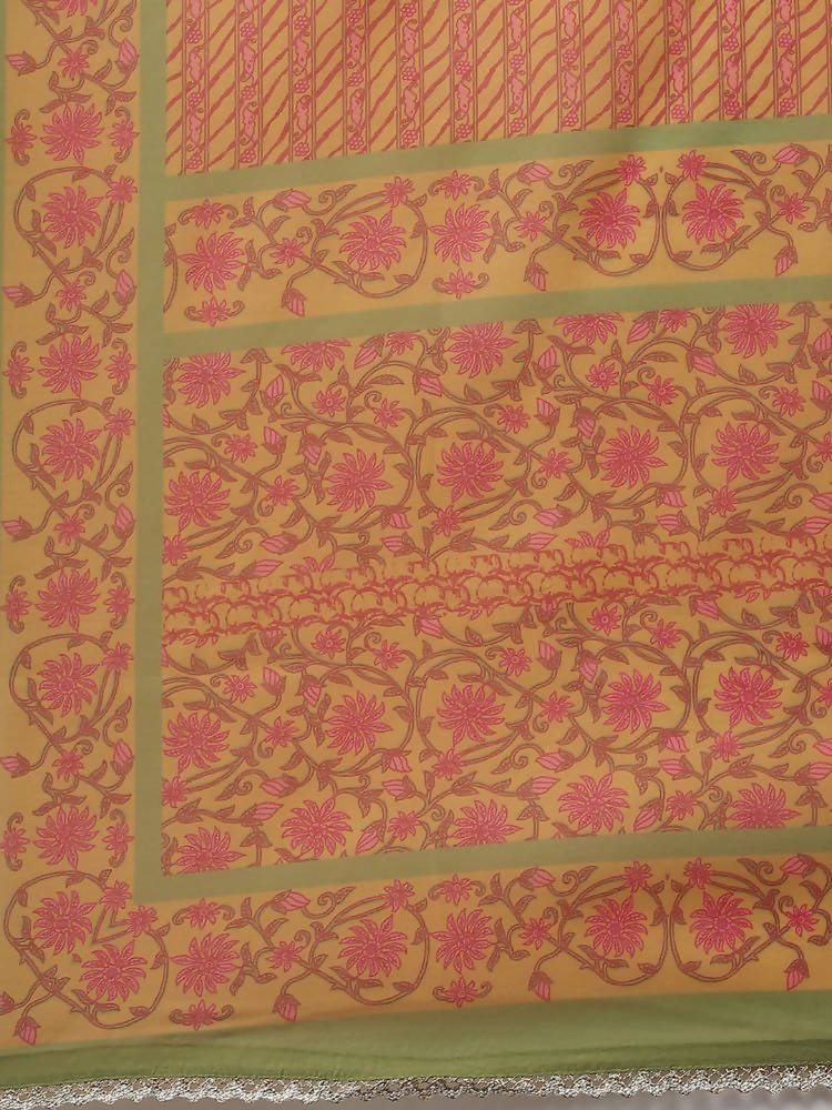 Yufta Yellow Printed kurta with Trouser Dupatta Set