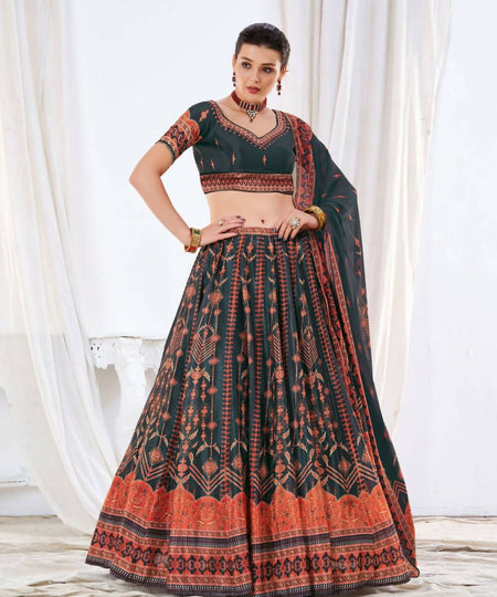 Wedding Designer Black Chinon Lehengha Choli - Anbazaar