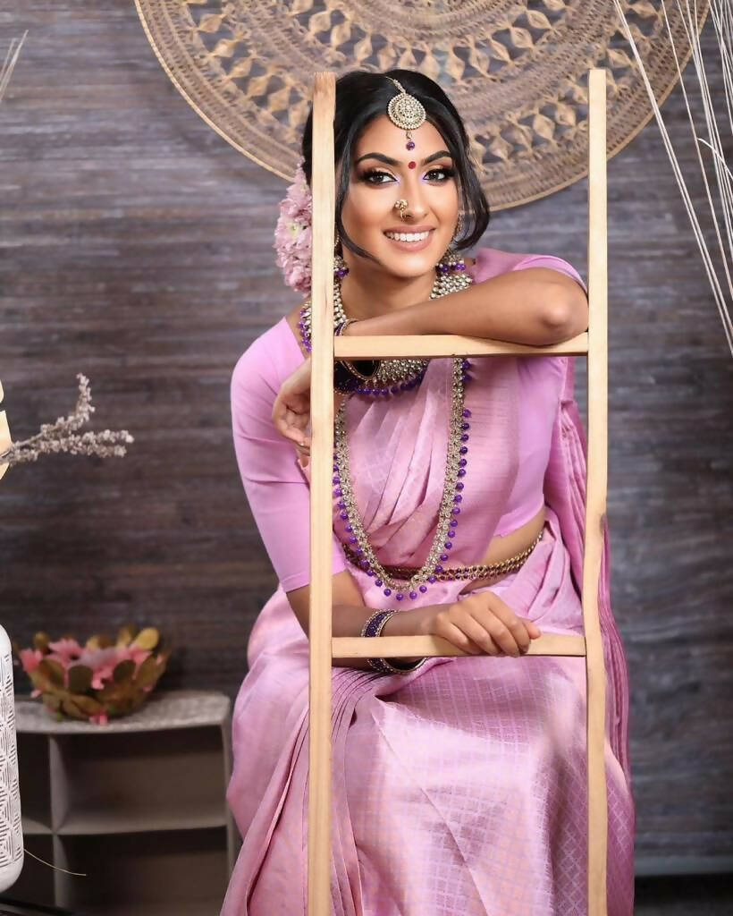 DEIANA'S Beautiful Designer Golden zari Soft Lichi Silk Saree - Baby pink