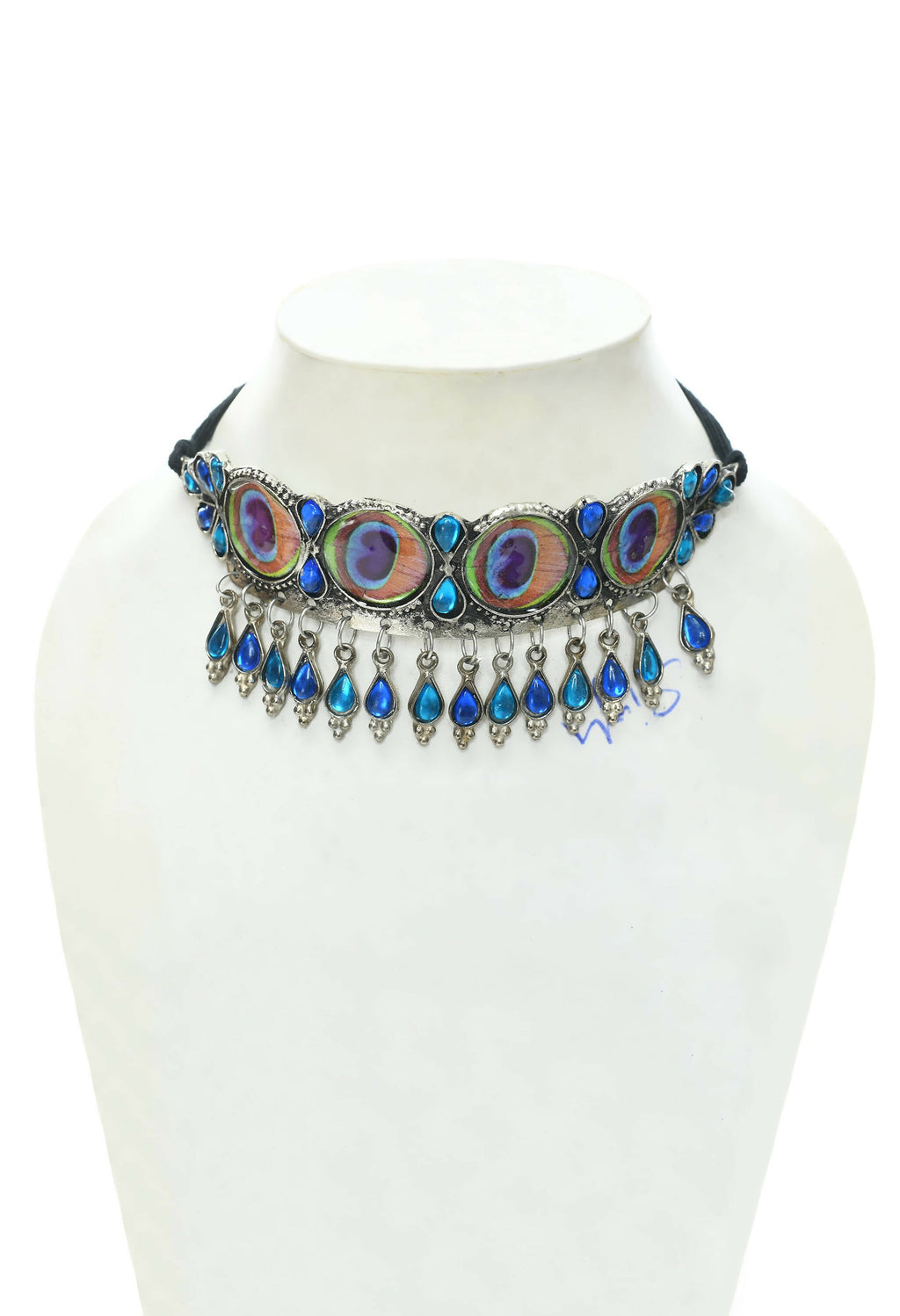 Mominos Fashion Johar Kamal Oxidised Silver-Plated Brass Finish Peacock Wings Choker For Women - Distacart