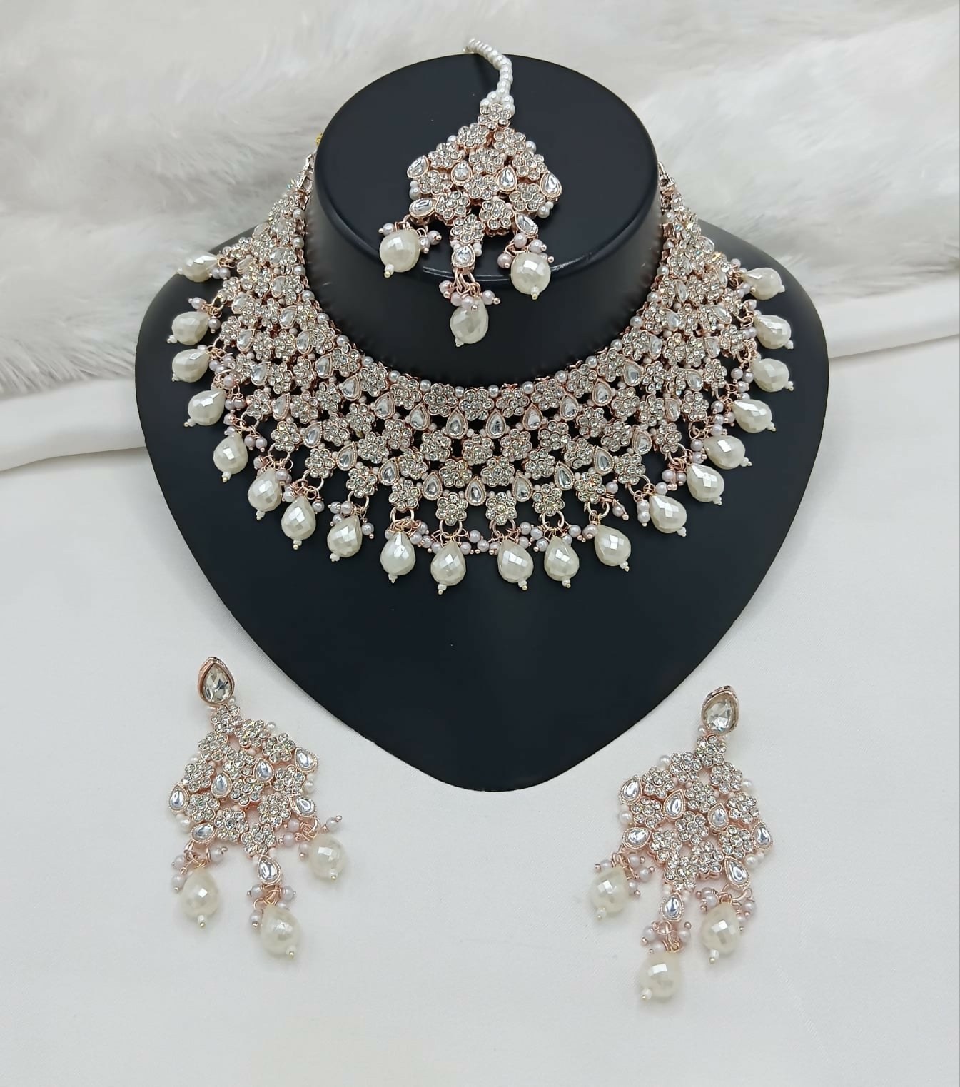 Joban Fashion Women Cream Stone Work Necklace Set - Distacart