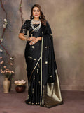 Joban Fashion Black Floral & Botanical Motifs Satin Silk Banarasi Silk Saree - Distacart