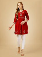 Jyoti Fashion Women's Red Viscose Rayon Embroidered Casual Top