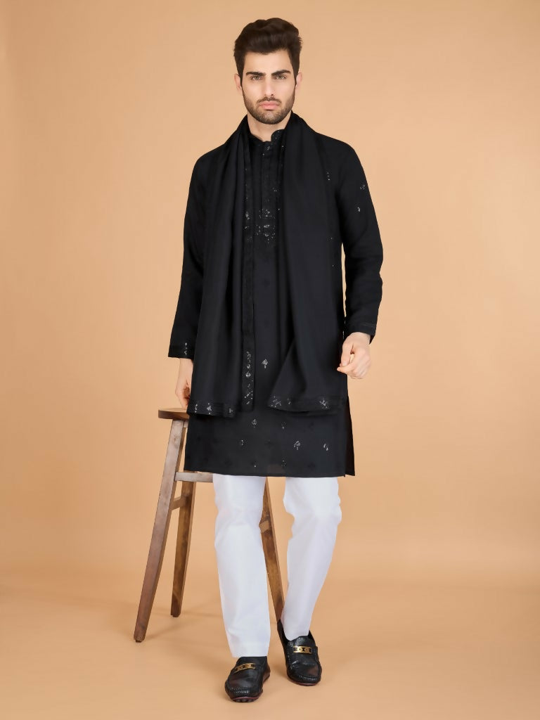 Vastranavya Black Exclusive Festival Wear Viscose Silk Thread with Sequence Embroidered Work Kurta with Dupatta