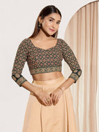 Joban Fashion Black Cotton Padded Blouse With Sweetheart Neck Elbow Sleeves - Distacart