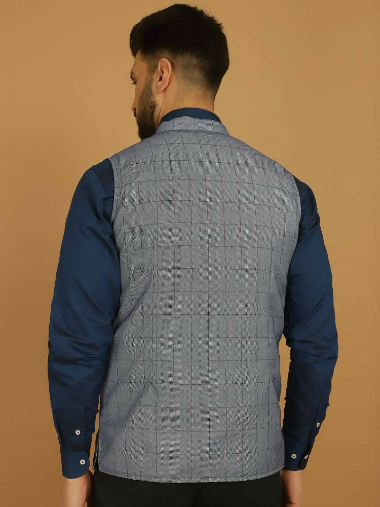 Even Apparels Nehru Jacket With Welt Pockets - Blue