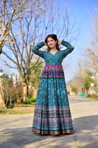 Aayaa Pure Chanderi Gown With Heavy Digital Print - Multi Color - Distacart