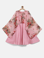 Ahalyaa Pink Poly Silk A-Line Girl's Kurta