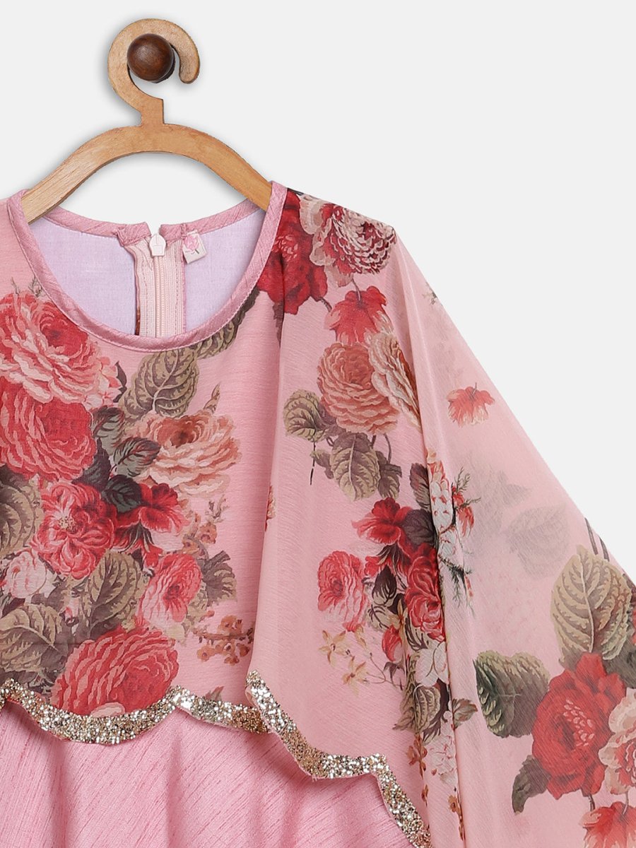 Ahalyaa Pink Poly Silk A-Line Girl's Kurta