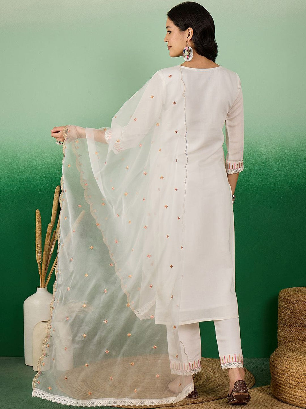 Sangria Embroidered Kurta With Trouser & Dupatta