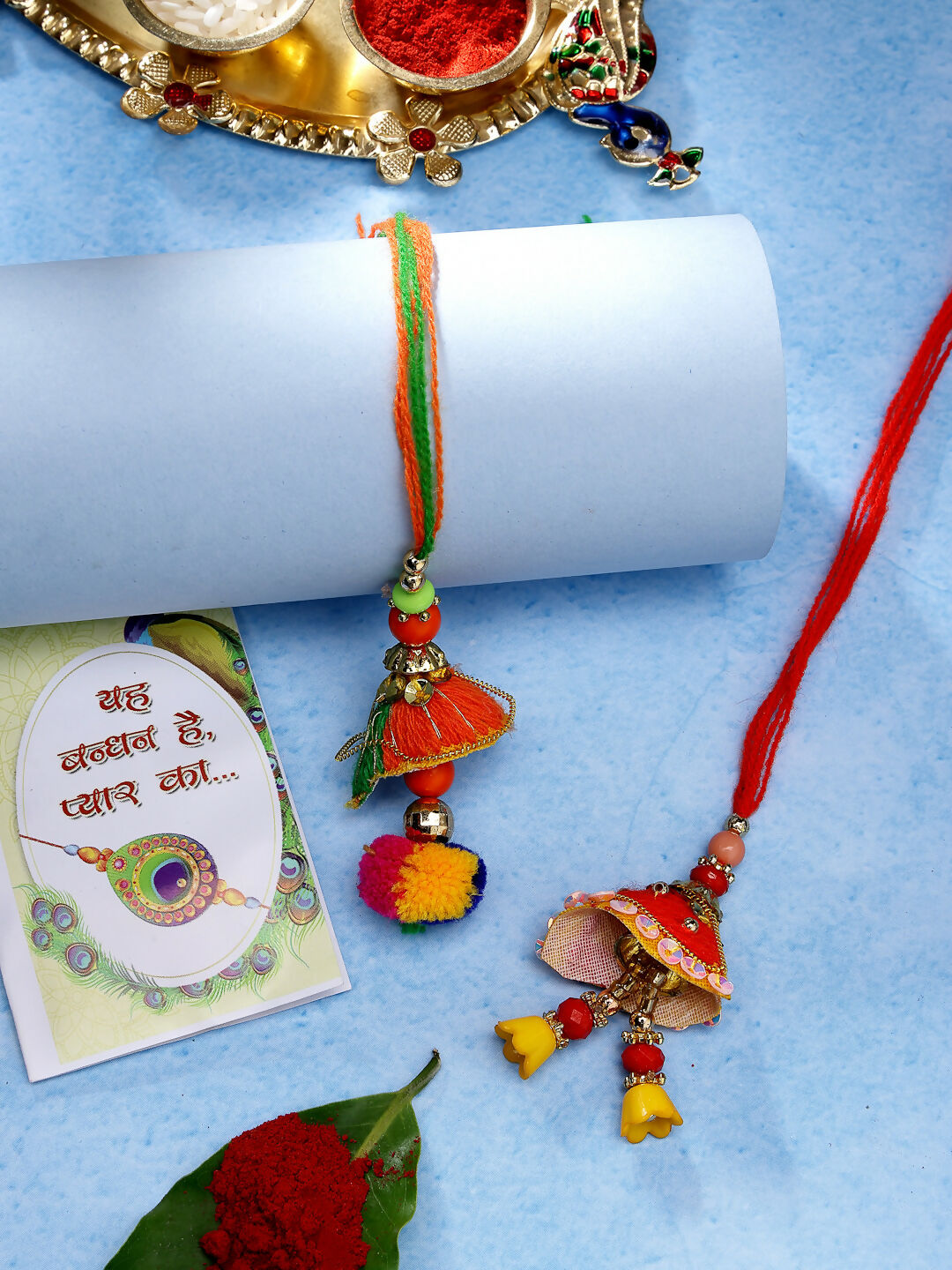 NVR Women Set of 2 Red Beaded Lumba Rakhi With Roli Chawal - Distacart