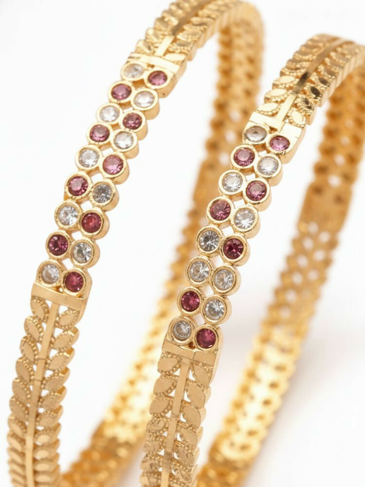 NVR Women Set of 2 Gold Plated CZ Stone Bangle - Distacart