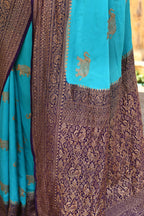 Joban Fashion Sky Blue Crepe Chiffon Pure Handloom Banarasi Silk Saree