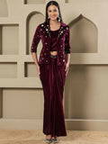 Joban Fashion Women Wine Velvet Hand Embellishment Stitched Dress - Distacart