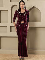 Joban Fashion Women Wine Velvet Hand Embellishment Stitched Dress - Distacart