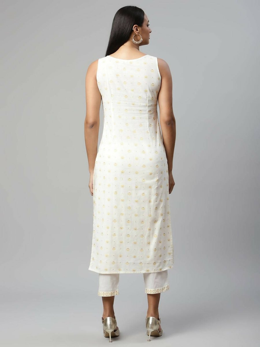 Ahalyaa Womens Off White Pure Cotton Printed Kurta Pant Set - Distacart