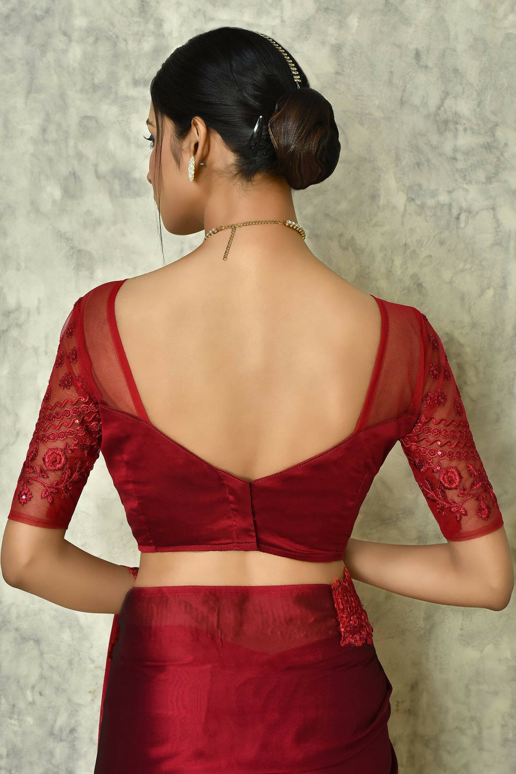 Wine Silk Plain Saree with Blouse Piece - Purvi