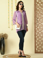 Myshka Women's Purple Embroidered Party Fusion Top