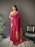 Joban Fashion Rani Pink Jacquard Butti Soft Lichi Silk Paithani Saree - Distacart