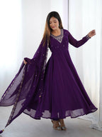 Joban Fashion Purple Kurta Set Georgette Sequence Embroidery Work - Distacart