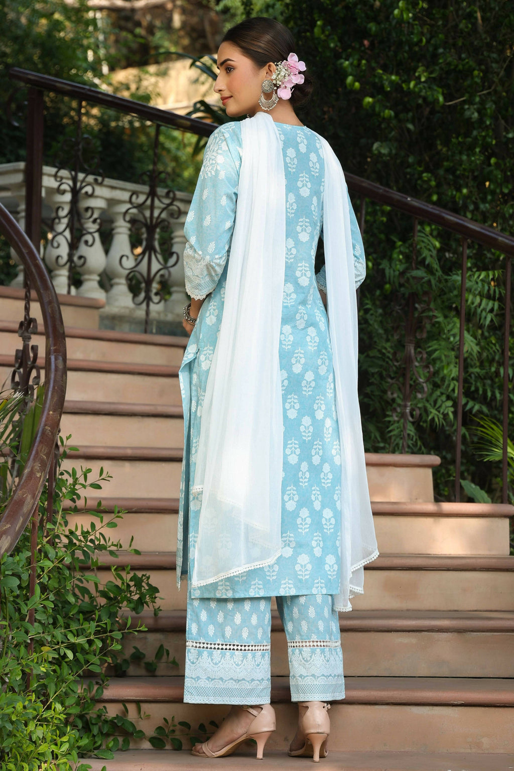 Juniper Women's Skyblue Printed Straight Kurta Sets - Distacart