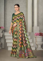 Green Rangkat Tussar Silk Woven Design Saree with Unstitched Blouse - Mohmanthan Eshani