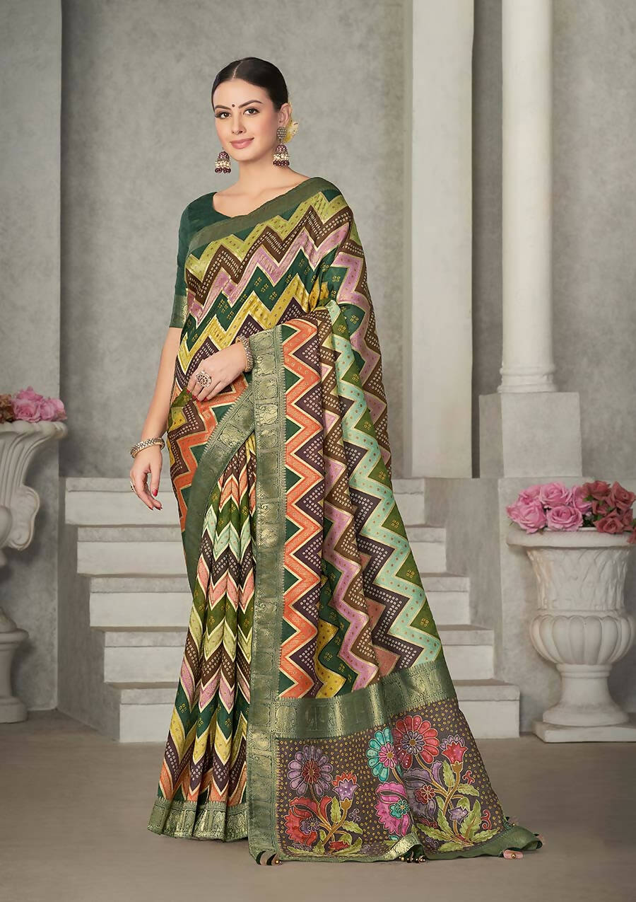 Green Rangkat Tussar Silk Woven Design Saree with Unstitched Blouse - Mohmanthan Eshani