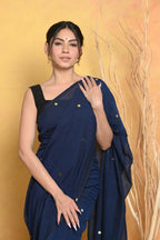 Very Much Indian Pure Mul Cotton Handloom Saree - Dark Blue - Distacart