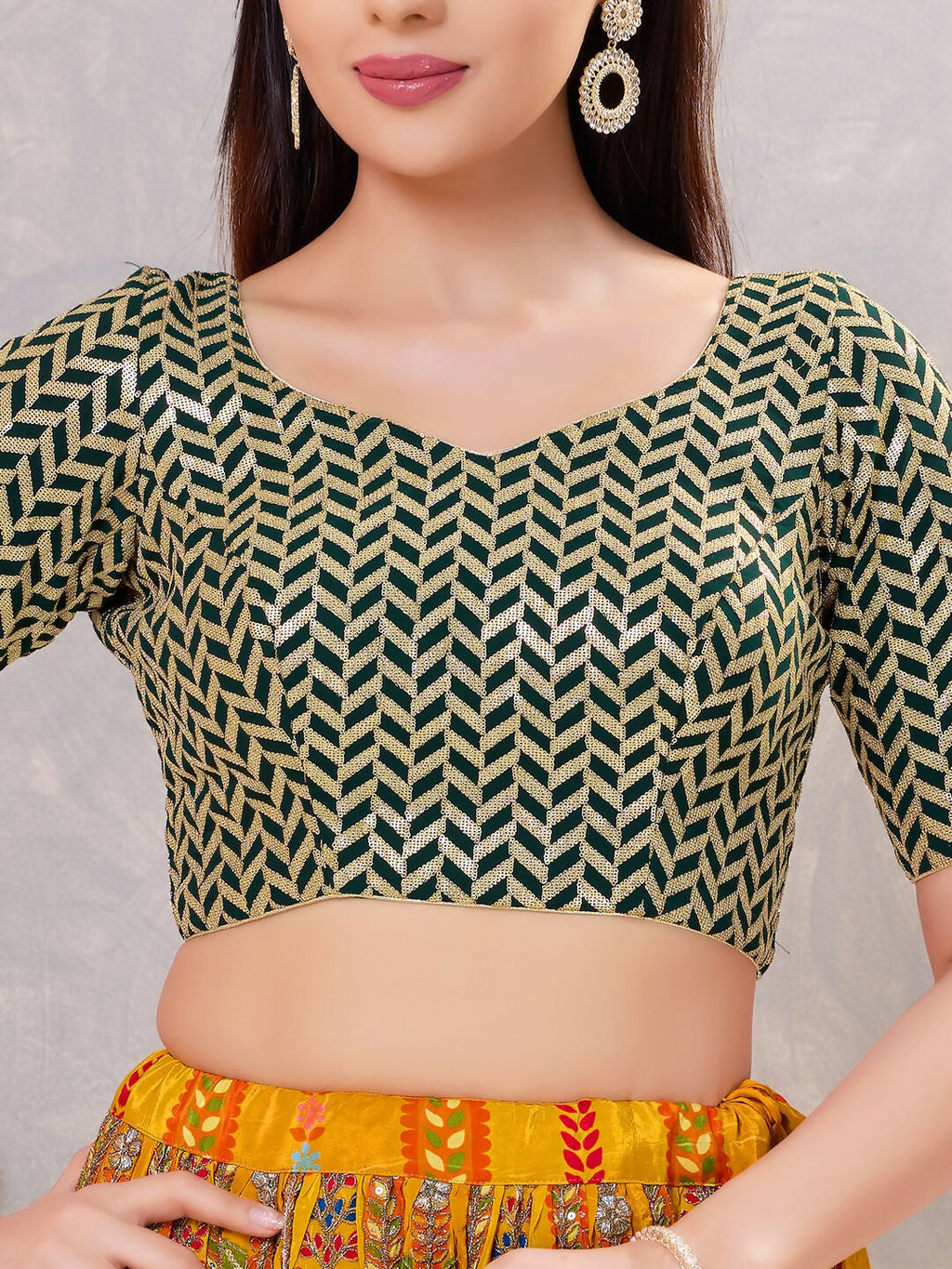 Joban Fashion Women Silk Bottle-Green Stitched Blouse