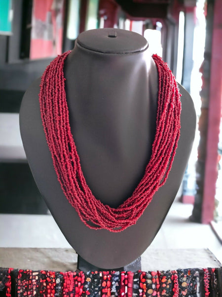 Inhanns Handmade Beaded Multilayer Necklace, 20 Layers - Maroon