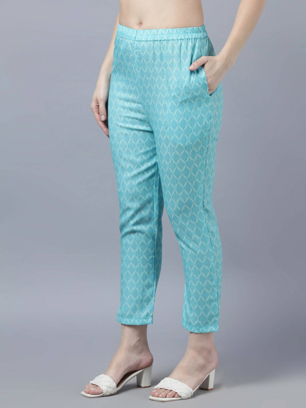Myshka Women Blue Yellow Printed Kurta with Trousers - Distacart