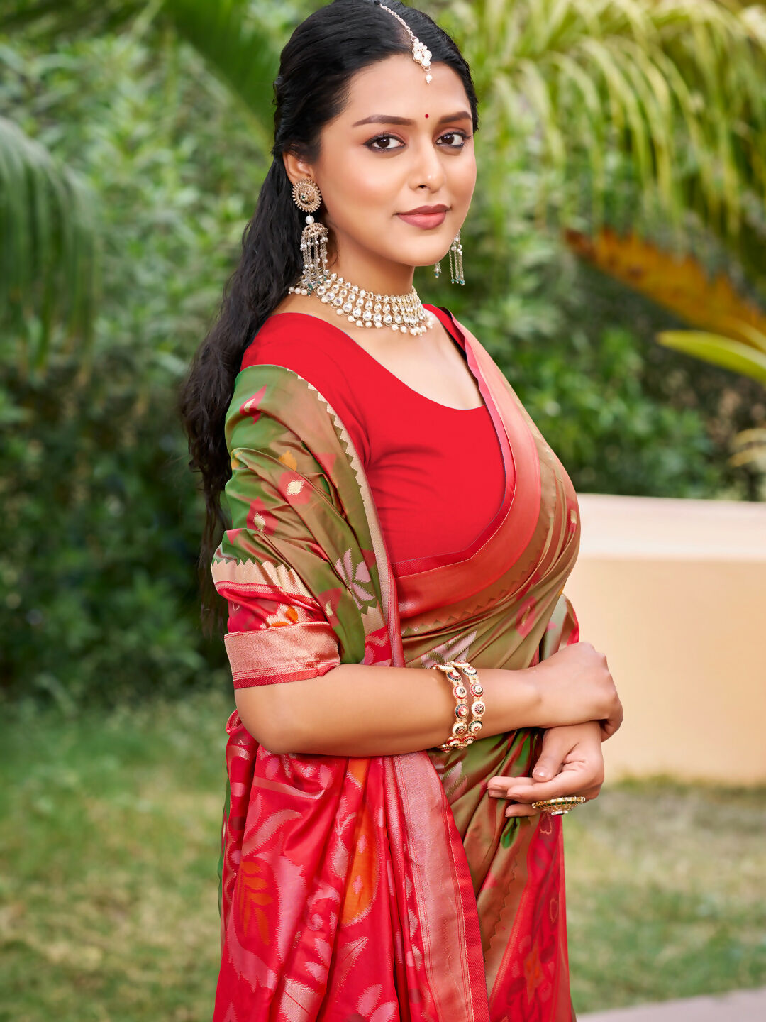 Shree Shyam Fashion Mehndi Pochampally Silk Saree - Distacart