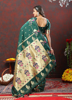 Lorenvalley Fashion Green Soft Paithani Silk Woven Design Gold Zari Meenakari Weaving Saree