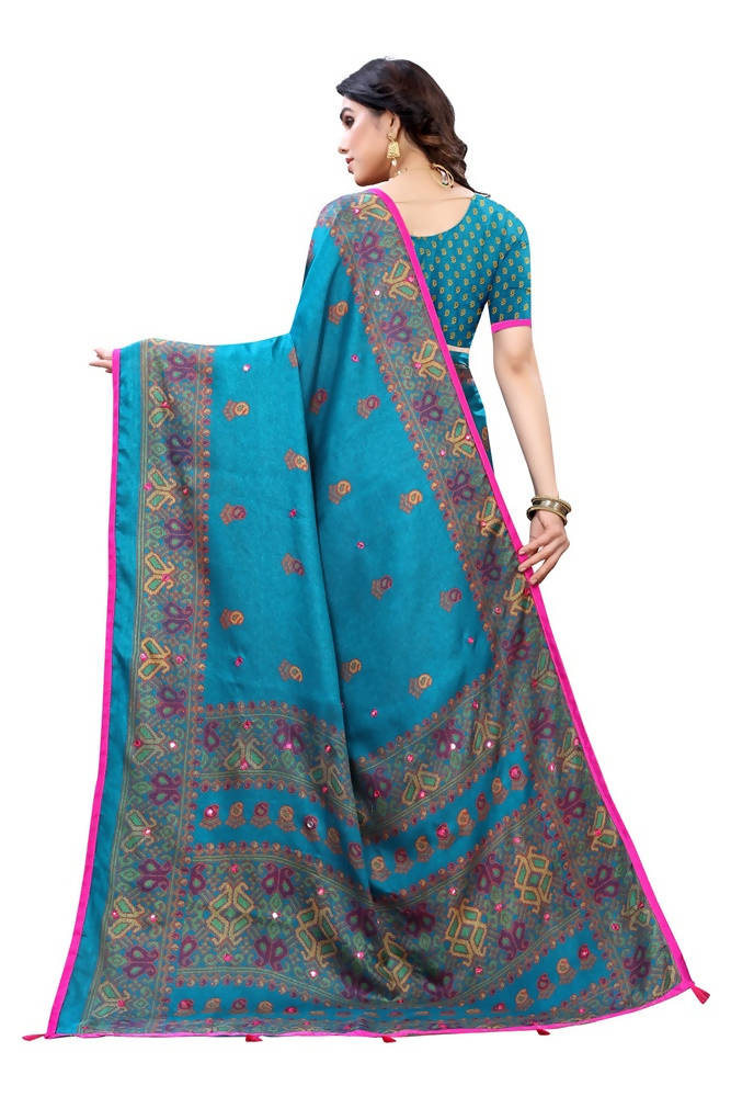 Vamika Rama Green Color Jute Silk Mirror Work Saree