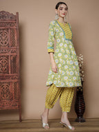 Myshka Women's Yellow A-Line Kurta & Salwar With Dupatta