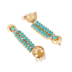 Nuyug 22K Gold Plated Pearl & Turquoise Stone Studded Contemporary Shaped Jhumkas - Distacart