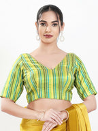 Joban Fashion Green Multi Brocade Padded Blouse With V Neck Elbow Sleeves - Distacart