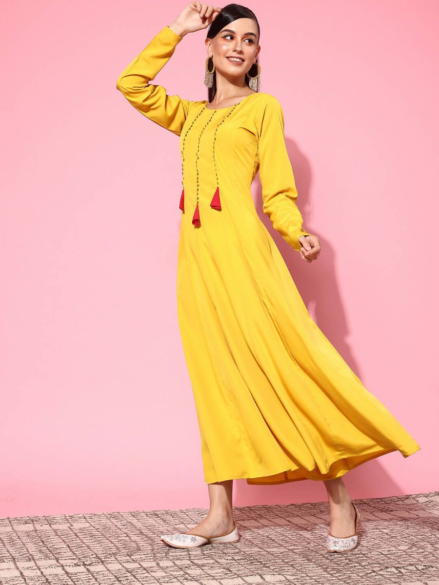 Ahalyaa Women's Traditional wear Ethnic Dress - Mustard - Distacart