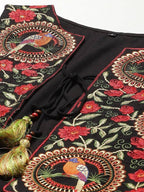 Yufta Women A-Line Black Dress With Red Embroidered Jacket