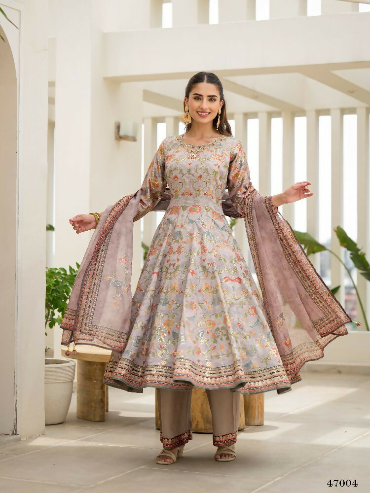 Functional Designer Grey Jam Silk Anarkali suit with Dupatta-Anbazaar - Distacart
