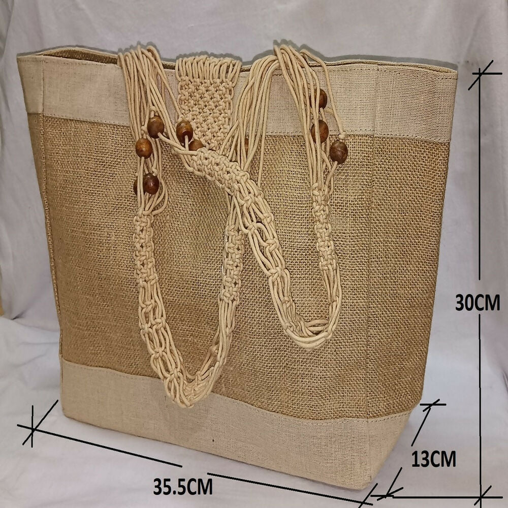 Jute Ladies Fashion Bag with Wooden Beads
