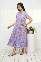 Myshka Women Purple Floral Rayon A-Line Round Neck Dress - Distacart