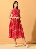 Myshka Women's Pink Fit and Flare Party Dress - Distacart