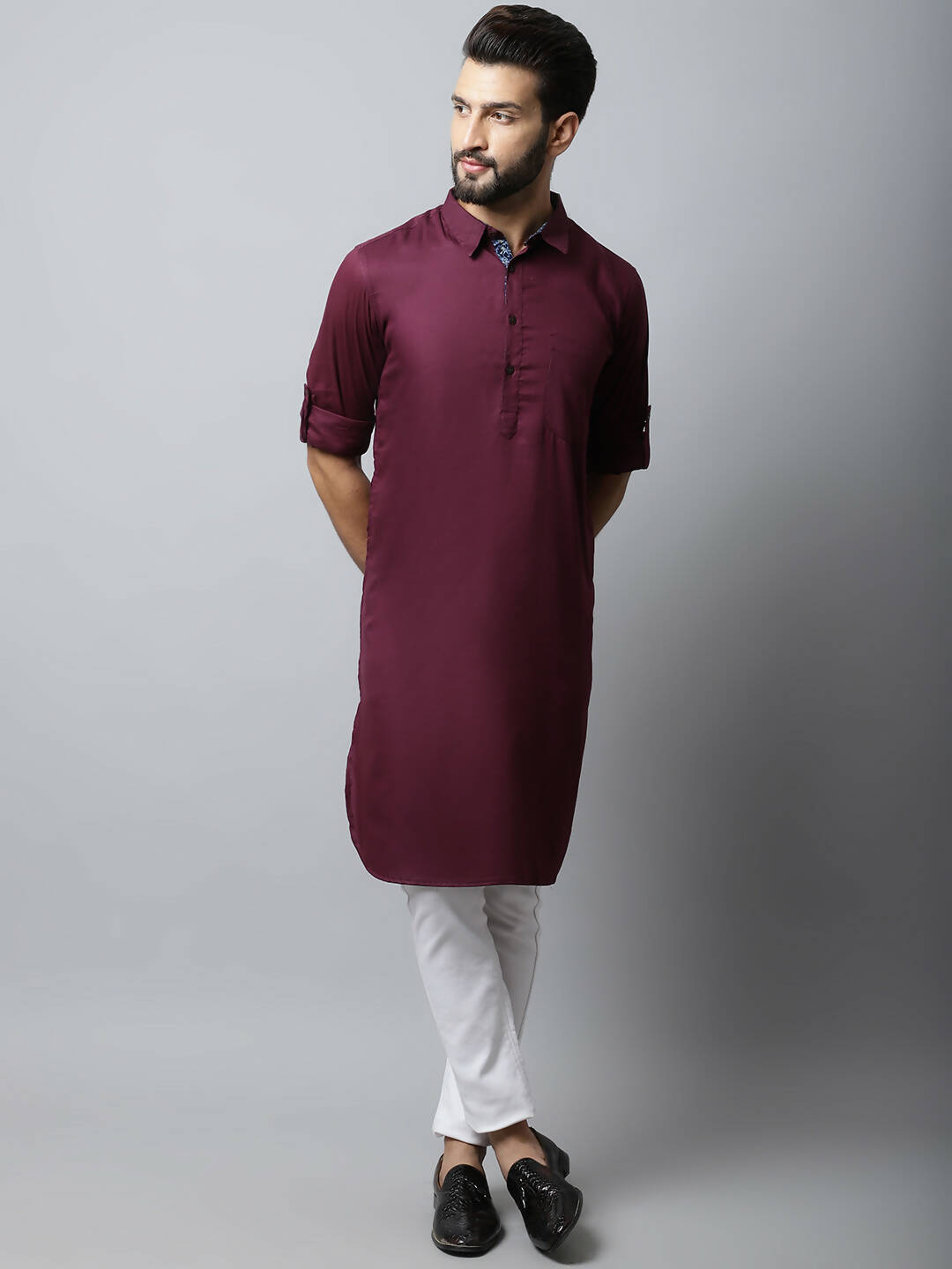Even Apparels Maroon Color Pure Cotton Solid Men's Kurta With Shirt Collar (MMS755) - Distacart
