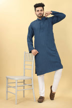 Blue Viscose Polyester Solid Men's Kurta - Mahotsav