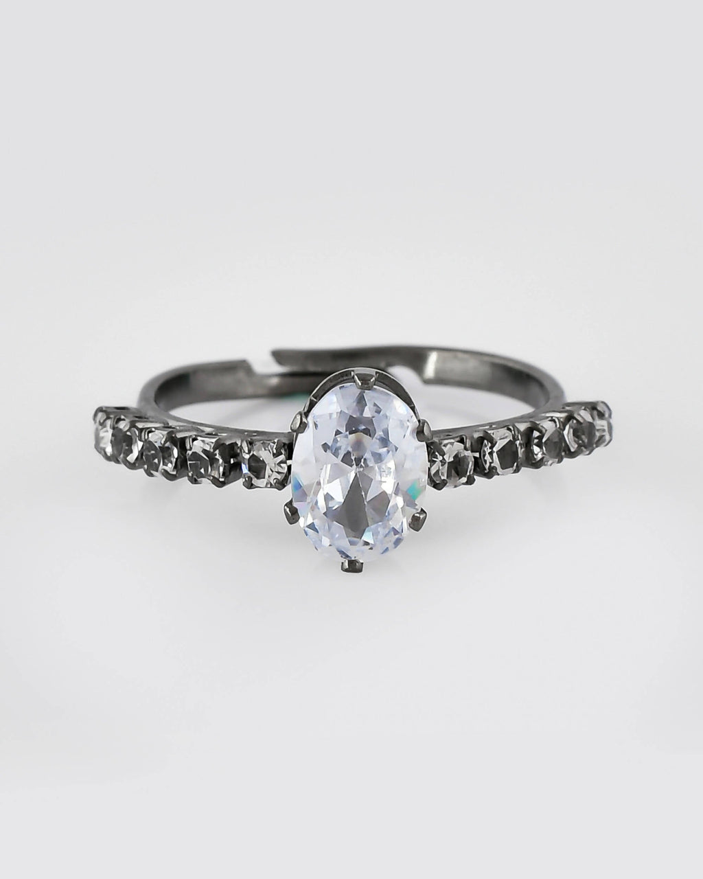 VOJ white CZ-detail Stainless Steel Cubic Zirconia Rhodium Plated Adjustable Finger Ring