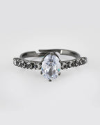 VOJ white CZ-detail Stainless Steel Cubic Zirconia Rhodium Plated Adjustable Finger Ring